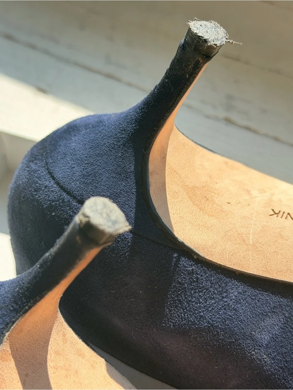 Manolo Blahnik Contina Navy Pointed-Toe Pumps with Black Bow